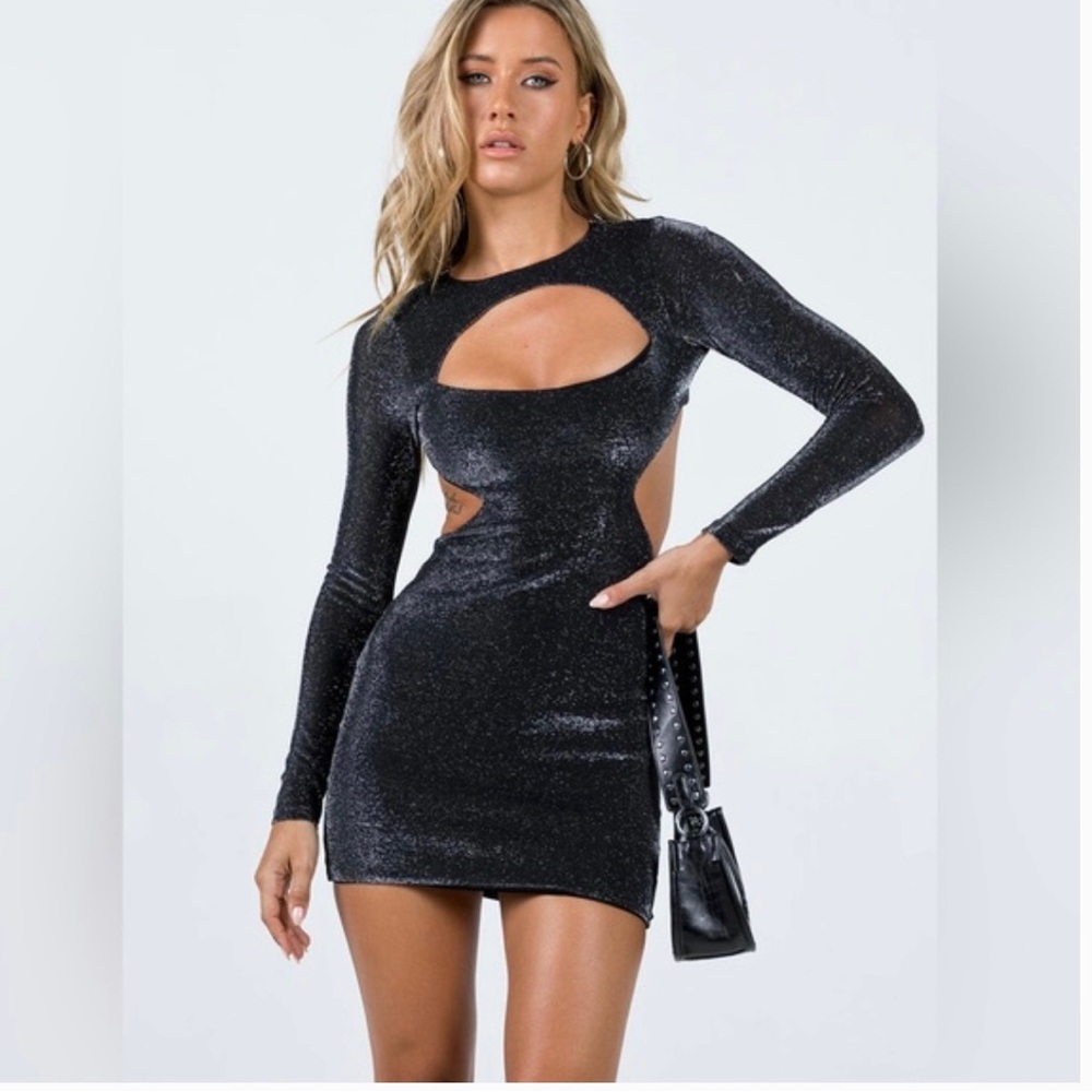 Princess Polly metallic long sleeve cutout mini dress